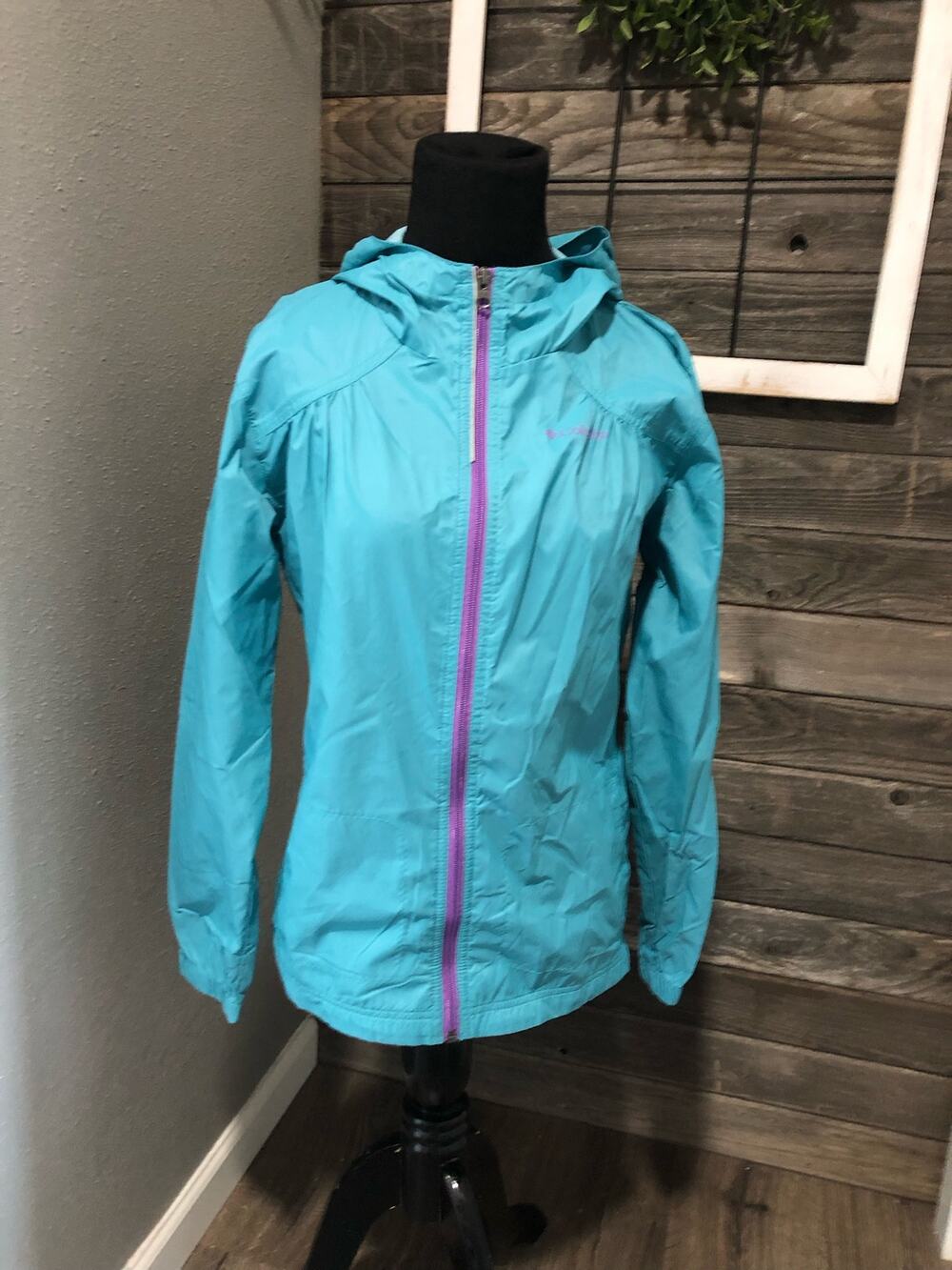 Columbia teal/purple girls windbreaker jacket size large